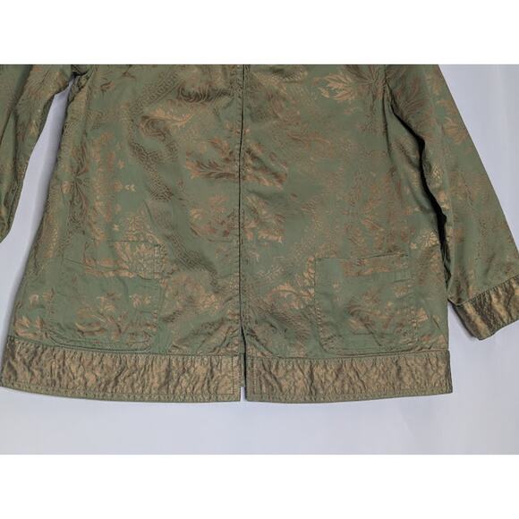 CHICO'S women size Medium Persian Luster Zariah Green Gold Jacket Royalty Regal - Picture 6 of 9